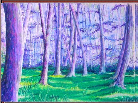 Purple Trees oil pastel by Karen Marcos